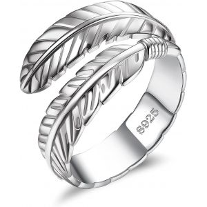 Kahfl-Bague Femme En Argent Sterling 925 Bague Plume Réglable Bague Ouverte Feuilles Bague Fiançailles Mariage Pour Femme Filles - Neuf