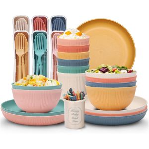 Asfasfq-61 Pièces Vaisselle Camping, Un Ensemble D'ensemble De Pique-Nique Contient 61 Vaisselle, 6 Couleurs De Kit Pique Nique Conviennent Aux Repas En Famille, Aux Pique-Niques Et Au Camping. - Neuf