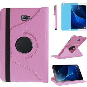 LORANKA-&Eacute;tui Housse Coque pour Samsung Galaxy Tab A 10.1 Pouces 2016 (SM-T580 SM-T585) - 360 degr&eacute;s Rotation Full Protection Kickstand Case Cover,avec Un Stylo,&Eacute;cran Film (Rose) - Neuf