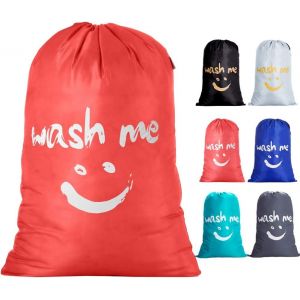 Sac à linge extra large 100 L, orange, pliable, avec cordon de serrage, en nylon, idéal pour ranger les vêtements sales, pour la chambre, la maison, le dortoir ou les voyages. Sac en tissu Smile - Neuf