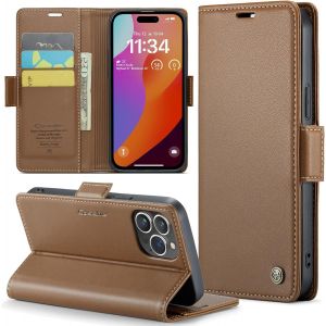 Maa-Coque Pour Iphone 15 Pro Max, Étui Housse En Rfid Protection Premium Pu Cuir Portefeuille Rabat Case Magnétique Stand Antichoc, Étui Case Pour Iphone 15 Pro Max, Marron - Neuf