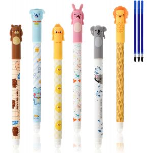 Tianyi-Stylos Effaçables À Bille, Lot De 6 Stylo Effaçables Kawaii,1 Set De 3 Recharges, Bleu Pointe 0,5 Mm Pour Étudiants - Idée Cadeau Pour École Et Fournitures De Bureau - Neuf