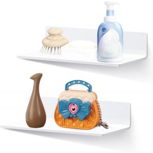 CAUC-Lot de 2 &eacute;tag&egrave;res murales autocollantes sans per&ccedil;age - Longueur : 20 cm - En acrylique - Avec vis - Pour salon, cuisine, bureau, salle de bain - Blanc - Neuf