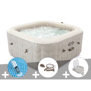 Kit spa gonflable Intex PureSpa Chevron carr&eacute; Bulles 4 places + Aspirateur + Kit d'entretien + Porte-verre - Neuf