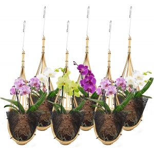 Lanccona Lot De 6 Pots De Fleurs &Agrave; Suspendre Pour Orchid&eacute;e De 12,7 Cm Avec Crochets De Style Nid D'oiseau,Panier &Agrave; Orchid&eacute;e Tiss&eacute; Fait &Agrave; La Main En Bambou Tha&iuml;landais Pour Treillis,Tonnelle, - Neuf