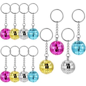 Lot De 12 Porte-Clés Boules Disco - Pendentif Boule Miroir - Accessoire De Fête - Accessoires De Fête Des Années 70 - Pour Décoration De Fête - Rose,Or,Rouge Rose,Argent - Neuf
