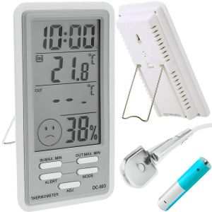 Thermom&egrave;tre hygrom&egrave;tre int&eacute;rieur, ext&eacute;rieur avec &eacute;cran LCD, capteur ext&eacute;rieur, thermo-hygrom&egrave;tre avec affichage de la temp&eacute;rature, horloge, thermom&egrave;tre ambiant, station m&eacute;t&eacute;o num&eacute;rique - Neuf
