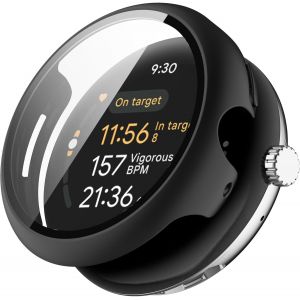 CAUC-Coque pour Google Pixel Watch 41 mm Coque de Protection PC Ultra Mince HD Verre Tremp&eacute; R&eacute;sistant aux Rayures 360&deg; Protecteur d'&eacute;cran Complet (Noir) - Neuf