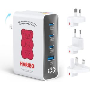 Haribo 100W Chargeur USB C Kit de Voyage, 4 Ports Prise USB C GaN avec &Eacute;cran LED, PD/PPS pour MacBook Pro/Air, pour iPhone 17/16/15, Galaxy S25/S24, Laptop, iPad, Switch, Compact Id&eacute;al Cadeau, Rouge - Neuf