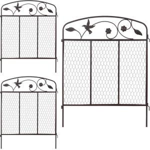 MEVRONISSHOP-Bordure de Jardin &agrave; Planter, 3 &eacute;l&eacute;ments de cl&ocirc;ture, HxL : 79 x 63 cm, m&eacute;tal, Design Vintage, Robuste, Brun - Neuf