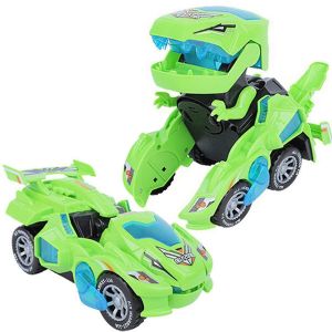 Voitures Jouets Transformant La Voiture Dinosaure Avec Musique L&eacute;g&egrave;re Pour Enfants, 2 Pi&egrave;ces, Vert - Neuf
