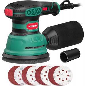 VornixorSarlshopHYCHIKA Ponceuse Excentrique, 300W 12000 OPM Ponceuse Orbitale, 6 Vitesses, 16 Pi&egrave;ces Disque Abrasif 125mm, Dispositif de D&eacute;poussi&eacute;rage et Fonction de Freinage Rapide, Pour Poncer et - Neuf