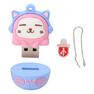 Cle USB 2.0 en PVC avec motif chat, 32 g, antichoc, plug and play, pour telephone portable, rose et bleu - Neuf