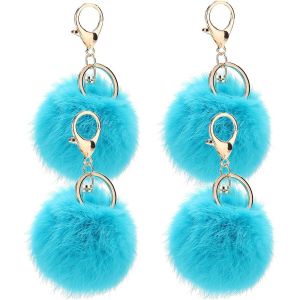 KAL-Lot De 4 Porte-Clés Pompon En Fausse Fourrure Pendantif Pour Sac À Main Voiture Bagage Porte-Clé Saint-Valentin Anniversaire - Neuf
