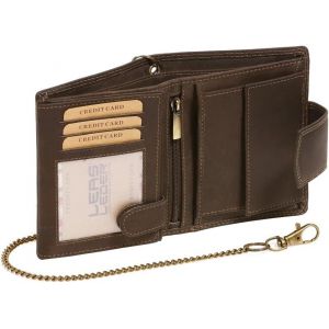 Biker Portefeuille Pour Homme Et Femme Avec La Cha&icirc;ne Et Fermeture Ext&eacute;rieure Vintage-Style (Y Compris La Bo&icirc;te-Cadeau), Cuir V&eacute;ritable, Marron - Neuf