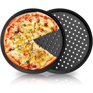 Jexnovashop-Lot De 2 Plateaux &Agrave; Pizza Avec Trous, Plaques &Agrave; Pizza Antiadh&eacute;sives, Plaque De Cuisson Perfor&eacute;e En Acier Au Carbone, Plaque De Four Ronde Pour La Cuisson, 30 Cm - Neuf