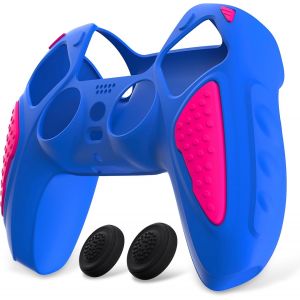 Coque Manette pour ps5 Protection Accessoire pour ps5 Controller Cover Housse Silicone avec Capuchon Joystick,&Eacute;dition Chevalier-Bleu Primaire&Rose Vif - Neuf