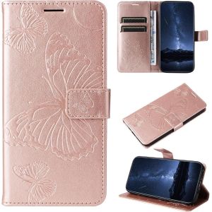 Ayu-Coque Pour Redmi Note 13 4g, Papillon Imprimé Housse En Cuir Pu Magnétique Portefeuille, Étui À Rabat Pour Redmi Note 13 4g, Or Rose - Neuf
