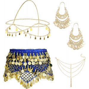 Cmjaagur-4 Sets Women Belly Dance Accessories B Scarf Bohemian Earrings Gold Tassel Anklet[M462] - Neuf