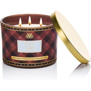 SANSH-Bougie Parfumées Bois de Santal|Bougie Parfumée Avec 3 Mèches|330g Scented Candle Naturelle de Soja|65 Heures De Combustion|à Damier Parfumée Cadeau - Neuf