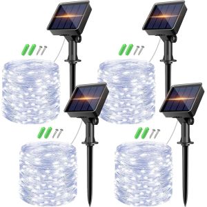 Guirlande Solaire Exterieur, 6m 60led Guirlande Lumineuse Extérieur, 8 Modes Étanche Lumière Solaire Pour Jardin Arbre Terrasse Mariage Noël Cour Maison Fête Décoration Blanc Chaud - Neuf
