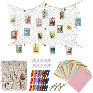 Cadre Photo En Papier Bricolage Cadres Tenture Album Avec Des Clips En Bois Et De Jute Ficelle Filet De Peche Pour Murale D&eacute;coration 30 Pi&egrave;ces 10 Couleurs - Neuf