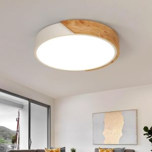 Ulteronixshop-Plafonnier Led En Bois, 30w Luminaire Plafonnier Led Moderne Rond, Blanc Chaud 3000k Lampe De Plafond Pour Salon Cuisine Chambre Couloir Couloir - Neuf