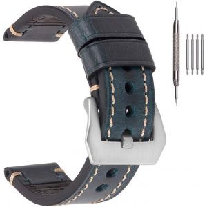 Kal-Bracelets De Montre En Cuir Épais Pour Hommes, Bracelets De Montre En Cuir Ciré À L'huile De Cheval Fou 20mm 22mm 24mm 26mm Plus De Couleurs - Neuf