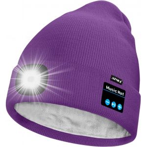 Unisexe Led Bluetooth Bonnet Lampe Frontale,Usb Rechargeable 4 Led Musique Parleur Chapeau De Course Lumière Chaud Polaire Doublée Tricot Bonnet Cadeaux Pour Hommes Et Femmes - Neuf