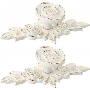 Lot de 2 boutons d'armoire avec plaque arri&egrave;re,vintage Shabby chic alliage de zinc blanc ivoire,poign&eacute;es de tiroir - Neuf