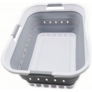 LETNERNY-42 Litre Panier À Linge Pliable En Plastique, Utilisable Comme Bac De Rangement Ou De Nettoyage, Portable, Gain De Place, Blanc/Gris - Neuf