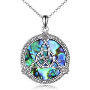 Collier De Noeud Celtique Argent Sterling 925 Avec Coquille Abalone Bonne Chance Vintage Irlande Celtique &iquest;Collier Bijoux Cadeaux Pour Femmes Filles Petite Amie - Neuf
