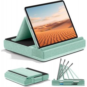 Coussin De Support Pour Tablette, Coussin Tablette &Agrave; Angle R&eacute;glable, Support Ipad Pliable, Porte Ipad Lit Avec Porte Stylet Pour Ipad Pro 12,9 10.5 11 Air Mini, T&eacute;l&eacute;phones, Livres, Vert - Neuf