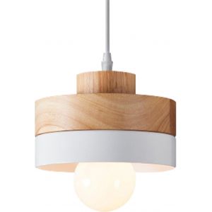 Subzonal-Suspension Luminaire Bois Ronde R&eacute;tro Plafonnier Design Vintage E27 Eclairage Int&eacute;rieur Lumi&egrave;res Lustre Abat-Jour M&eacute;tal Moderne Lampe Suspension Art Pour Salon Chambre Cuisine (Blanc) - Neuf