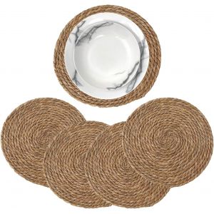 Checarzhn--No1-Mge - Ensemble De 4 Dessous De Plat - Set De Table En Osier - Sets De Table Ronds - Dessous De Plat - Table Ronds Résistants À La Chaleur Tressés - Support De Pot, Antidérapant, Durabl - Neuf