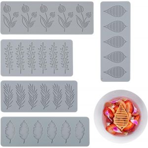 Eryi-5 Pièces Tapis Dentelle Silicone,Moule Dentelle Feuille Réutilisable, Moule Feuille Silicone,Moule Pieces Decor Tapis Patisserie Dentelle Silicone Avec Cinq Formes,Pour La Cuisson - Neuf