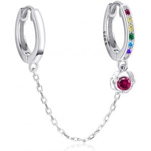 Kalhx-1 Pcs Boucle D'oreille Créole 2 Trous Femme,925 Argent Sterling Boucles D'oreilles Mini Double Trou,Boucle D'oreilles Chaîne Zircon Cubique Coloré,Piercing Punk Bijoux Cadeau Pour Fille - Neuf