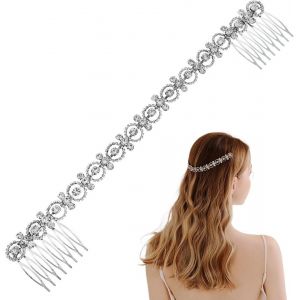 Kal-Bandeau Poitrine Femme Vigne De Cheveux De Mariée En Bandeaux En Cristal Bijou De Deco Cheveu De Mariage Pour Femmes Lady Female Et Woman Argent X05010 - Neuf
