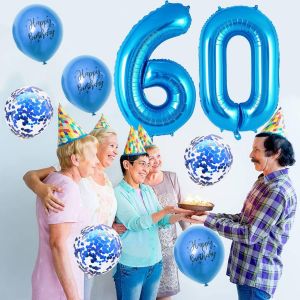 CAUC-Ballon Anniversaire 60 Ans Bleu, 101 CM Chiffre 60, Happy Birthday Decoration 60 Anniversaire, D&eacute;coration Num&eacute;ro - Vole &agrave; l'H&eacute;lium - Neuf