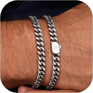 Bracelets Initiales Pour Hommes, 2 Pi&egrave;ces Bracelet Lettres A-Z Bracelet Argent Homme Acier Inoxydable Bijoux Homme Personnalis&eacute; Cadeaux Pour Papa Petit Ami Mari Fils - Neuf