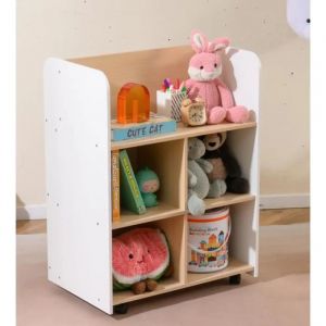 COSTWAY Biblioth&egrave;que &agrave; 3 Niveaux pour Enfants avec Roues - &Eacute;tag&egrave;re &agrave; Livres Double Face - 8 Casiers Ouverts 62,5 x 40 x 83 cm - Neuf