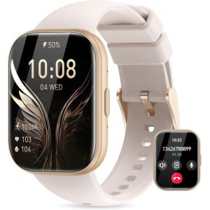 Montre Connect&eacute;e Femme avec SIRI/ET/HRV 1.75&iquest;TFT Smartwatch avec Appel Bluetooth 120+ Modes Sport Fr&eacute;quence Cardiaque IP68 Sommeil Fonction F&eacute;minine SpO2 Android iOS (Beige) - Neuf