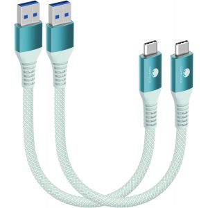 KAL-Lot de 2 c&acirc;bles USB C courts 20CM/0,2M 10Gbps USB 3.1 Gen2 Type C Android Auto QC3.0 3,1 A USB A vers C Chargeur rapide pour Samsung Note20 Galaxy S23/S22 Z Flip 5 Tab S9 Pixel 8 Vert - Neuf