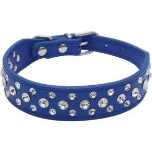 Kal-Collier En Cuir Synthétique Avec Strass Pour Chien Ou Chat Taille M Bleu Foncé - Neuf