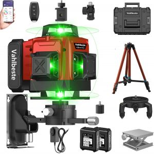 JEXNOVASHOP-Niveau Laser avec Trepied 4 x 360&deg;, 4D 16 Lignes Laser Chantier avec 2 x 4800mAh Batterie & Affichage LED, Niveau Laser 360 Autonivelant, APP, T&eacute;l&eacute;commande, IP54 &Eacute;tanche et Anti-Poussi&egrave;re - Neuf