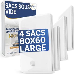 JEXNOVASHOP-Sac Sous Vide Vetement Aspirateur Lot de 4 pi&egrave;ces L 80x60 - Sac de Rangement Sous Vide De Qualit&eacute; Sup&eacute;rieure - Housse Aspirable Rangement Les Seules Avec une &Eacute;paisseur de 90 Microns - Neuf
