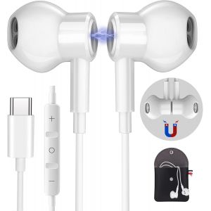 LORANKA-Ecouteur USB C pour Samsung Galaxy S24 S23 S22 Ultra S25 FE A56 A55 A35 A54 A16 5G HiFi St&eacute;r&eacute;o Magn&eacute;tique Ecouteurs Filaire USB C avec MICR,pour Huawei mate60 Xiaomi 15 14 Pixel 9 8 7 - Neuf