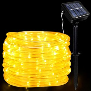 Kal-Guirlande Lumineuse Solaire Extérieure Led, Ip65 Étanche Guirlande Lumineuse 12m/39.4ft 100leds Solaire Décoration Lumières Avec 8 Modes D'éclairage Pour Jardin Arbre Fête Décoration De Noël - Neuf