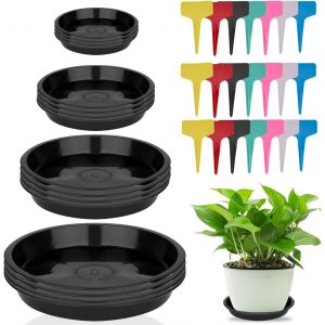 ERYI-16 Pièces Soucoupe Pot Fleur,12/16/18/21 Cm 4 Tailles Dessous De Pot De Fleur,Avec Étiquette 21 Pièces,Soucoupes Rondes En Plastique Adaptées À Une Utilisation Intérieure Et Extérieure - Neuf
