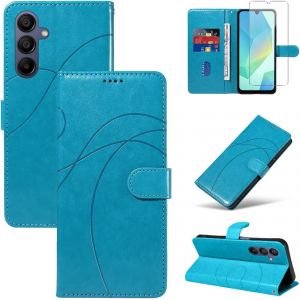 Sansh-Coque Pour Samsung Galaxy A16 4g / 5g Avec 1 Pièce Protection Écran En Verre Trempé, Housse Pu Cuir À Rabat Flip, Étui Support Et Portefeuille Fonction (Bleu Ciel) - Neuf